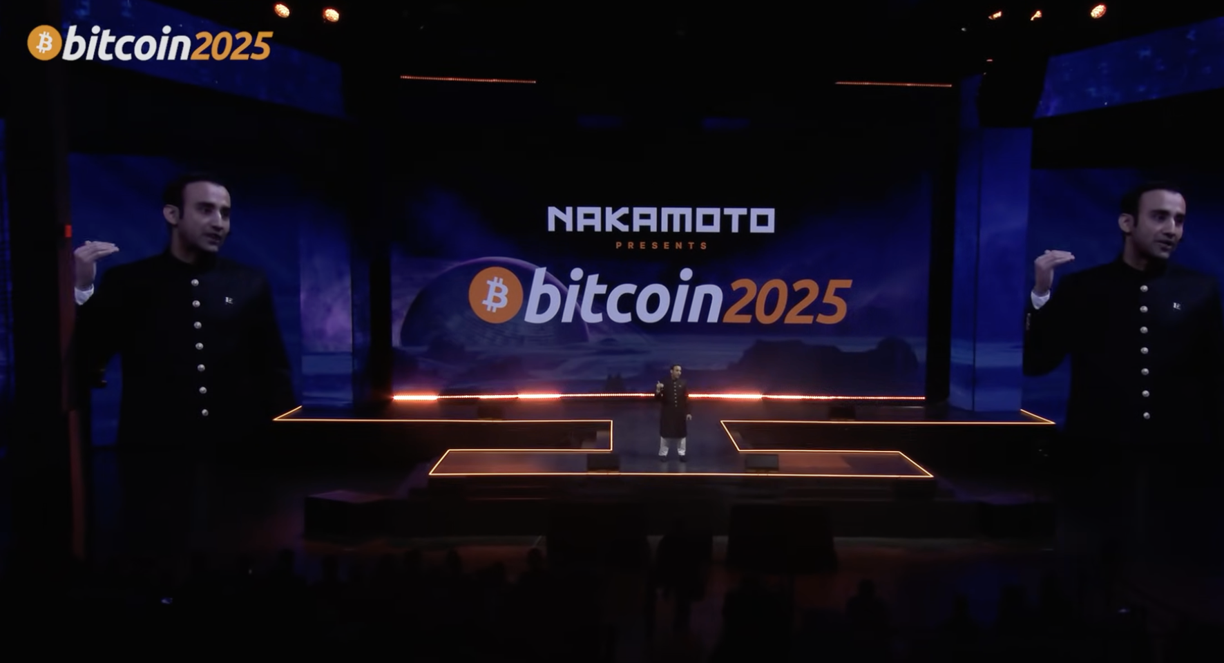 Bilal Bin Saqib on stage at Bitcoin 2025